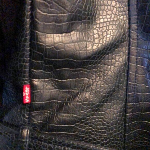 LEVI’S MOTO JACKET PYTHON SNAKESKIN FAUX-LEATHER BELTED HEM INDIGO BLUE M NWT - Picture 5 of 12